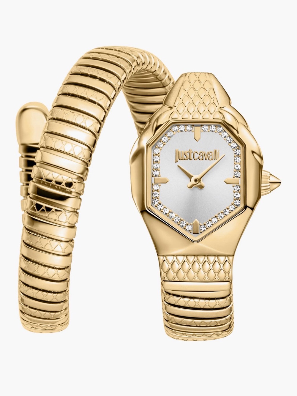 Just Cavalli Gold Snake-Pattern Wrap Watch with Crystal Accents